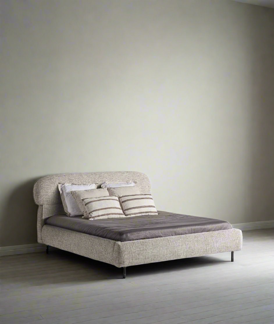 Renesse Bed – Contemporary Upholstered Bed in Beige & Pine