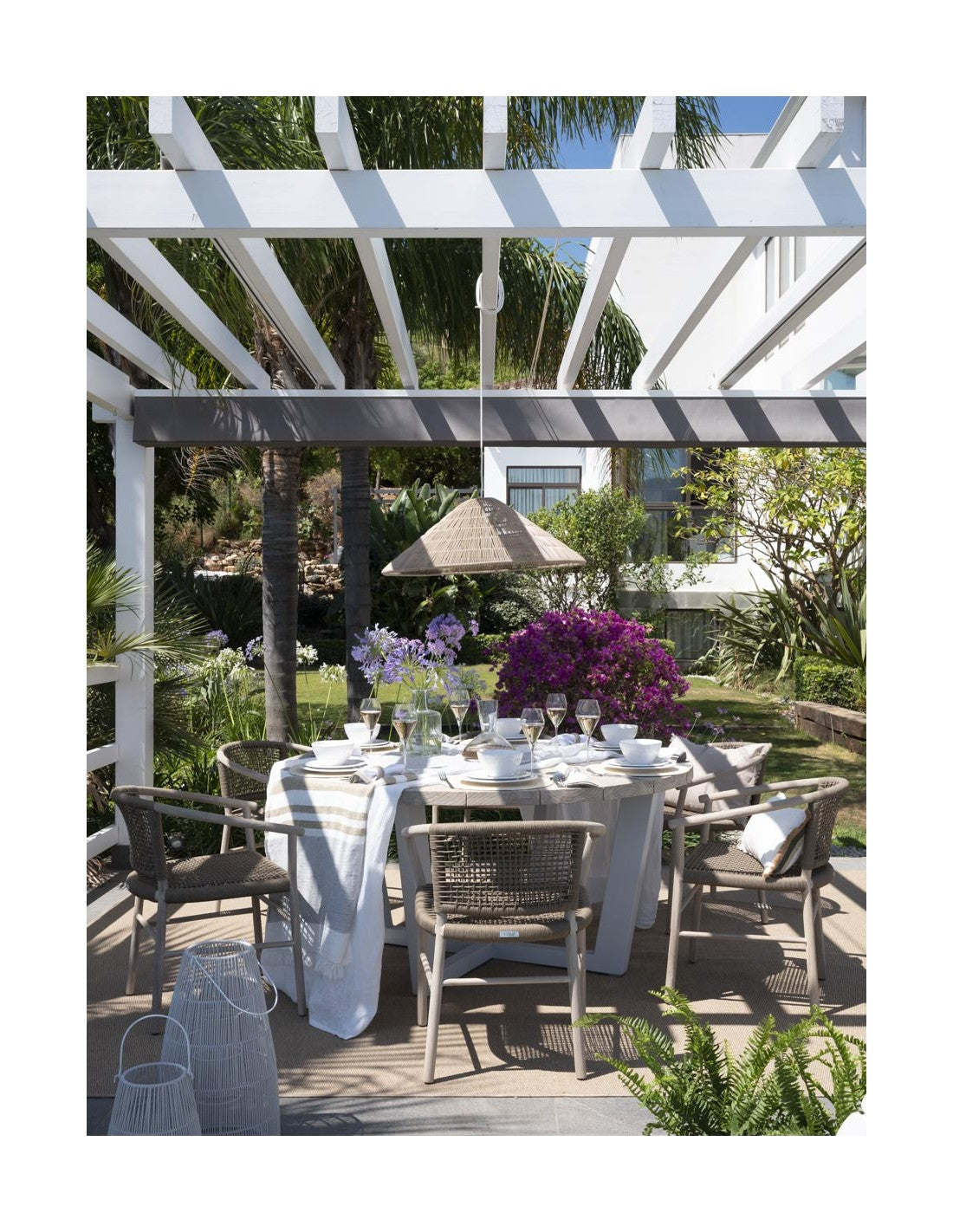 Sillón de comedor teka y cuerda camel