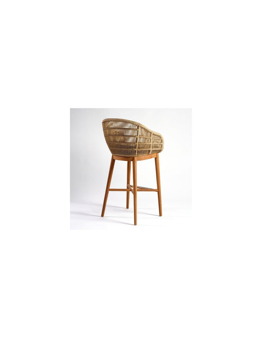 Taburete de cuerda sintética beige y teca