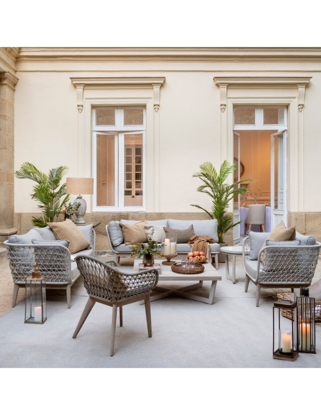 Eucalyptus wood armchair and colored rope...