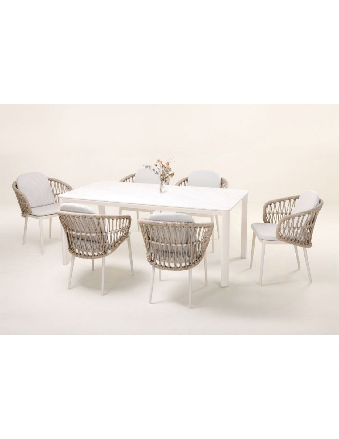 White aluminum and stone outdoor table