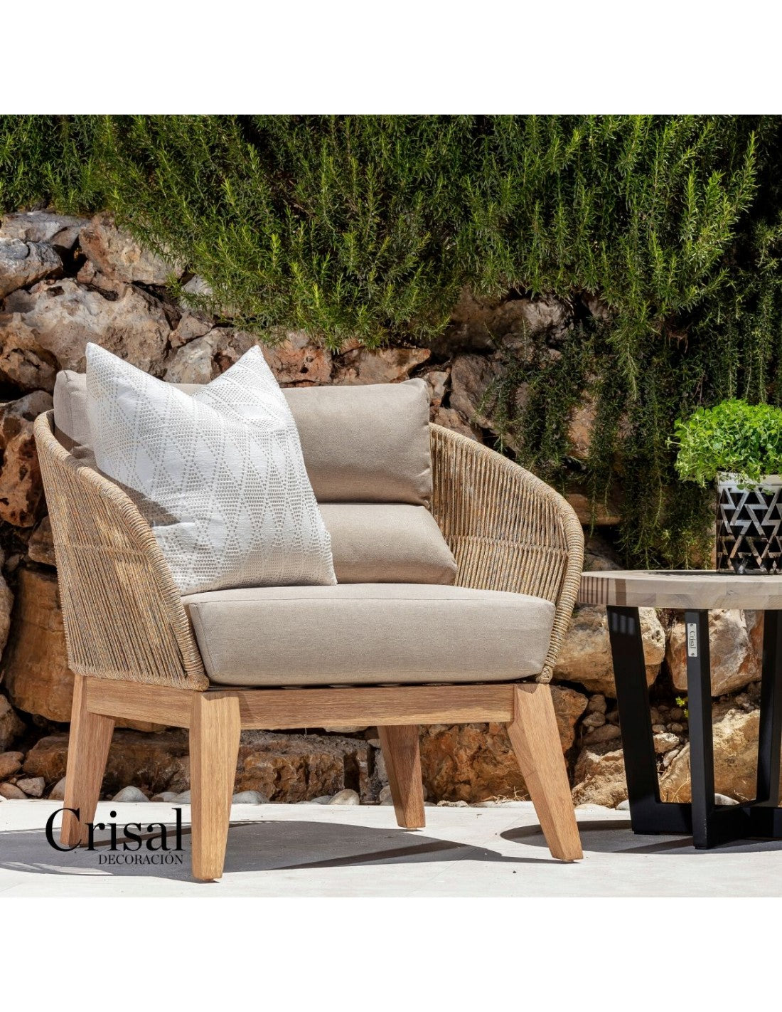 Graphite and aged teak side table