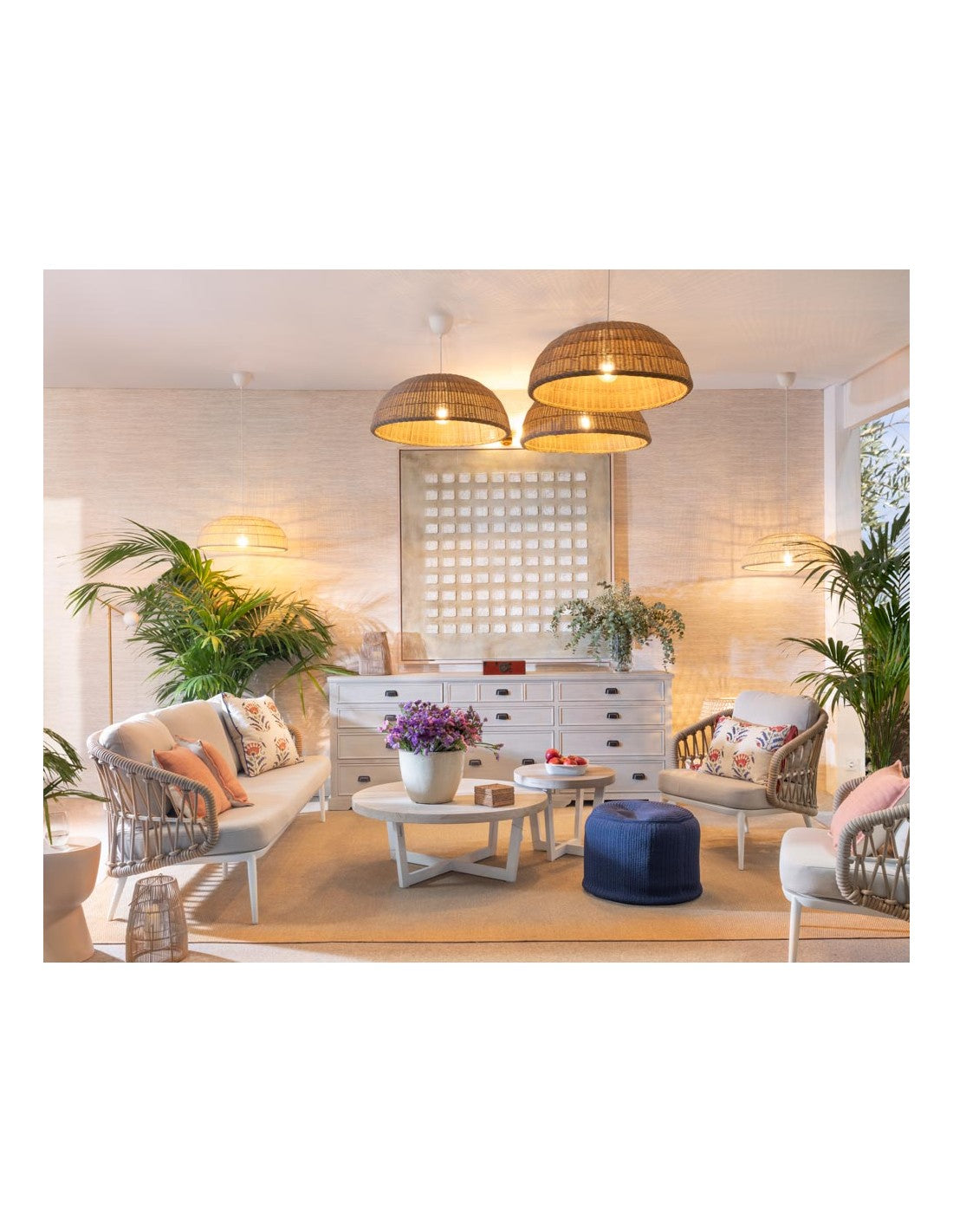 Pantalla redonda ratán sintético color piedra 60