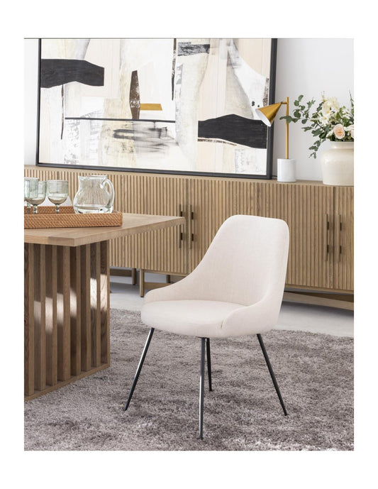Stone gray upholstered dining chair with black leg