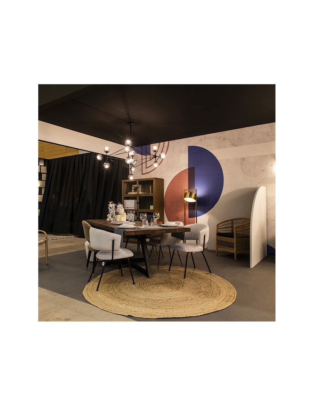 Upholstered chair and black metal