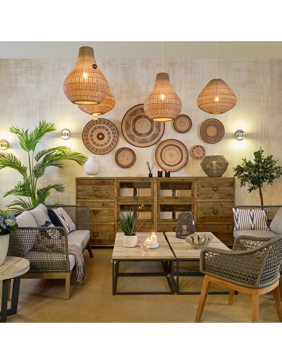 Teak and rope armchair