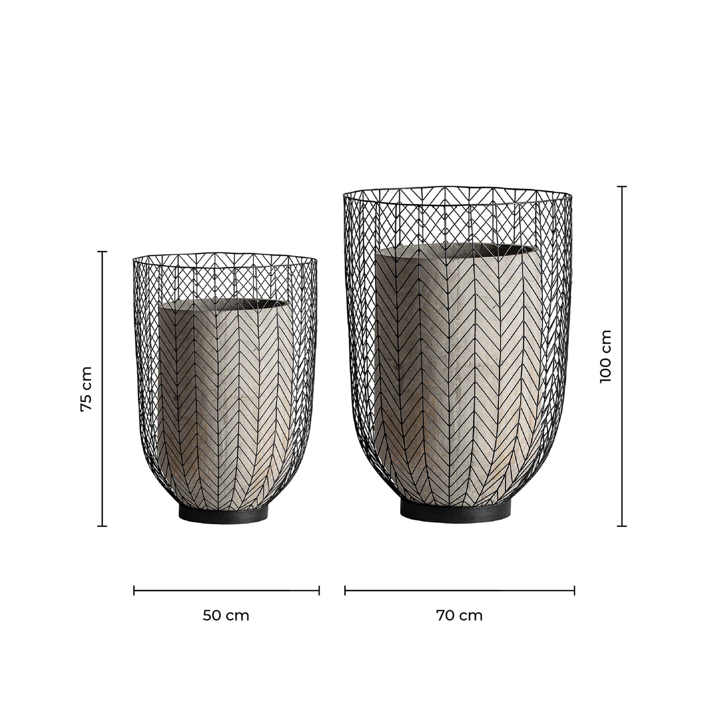 Plissé Metal Amphora Vase (Set Of 2) in Grey/Black Colour