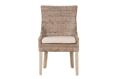 Silla Ratan-Lino-Madera Blanco Beige 54X52X91 Cm