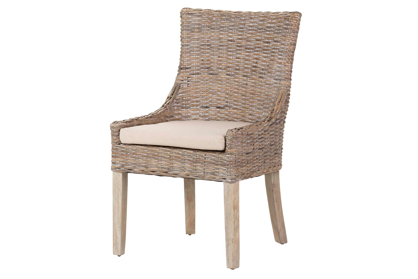 Silla Ratan-Lino-Madera Blanco Beige 54X52X91 Cm