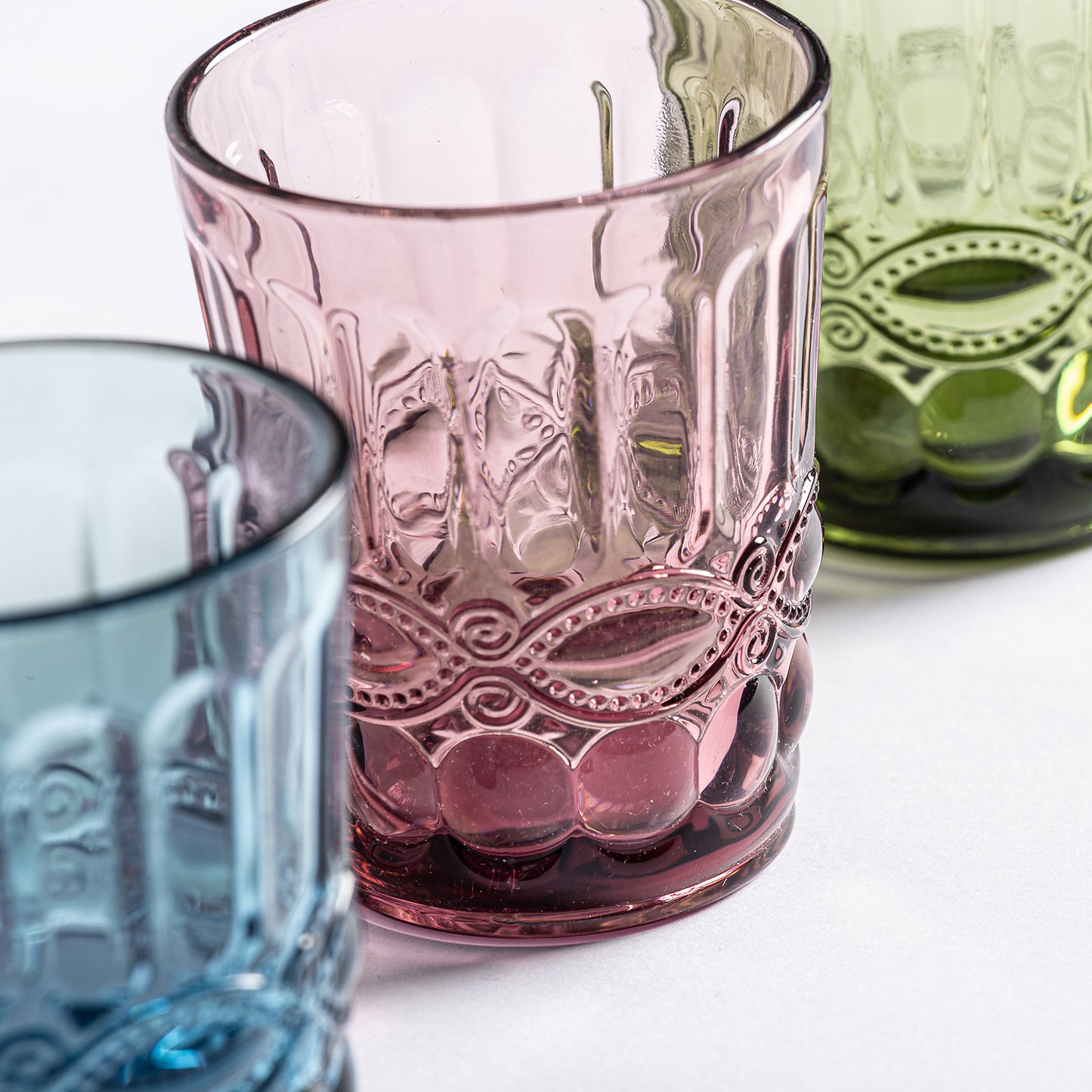 Thymus Glass (Set Of 3) in Blue,Green,Pink Colour