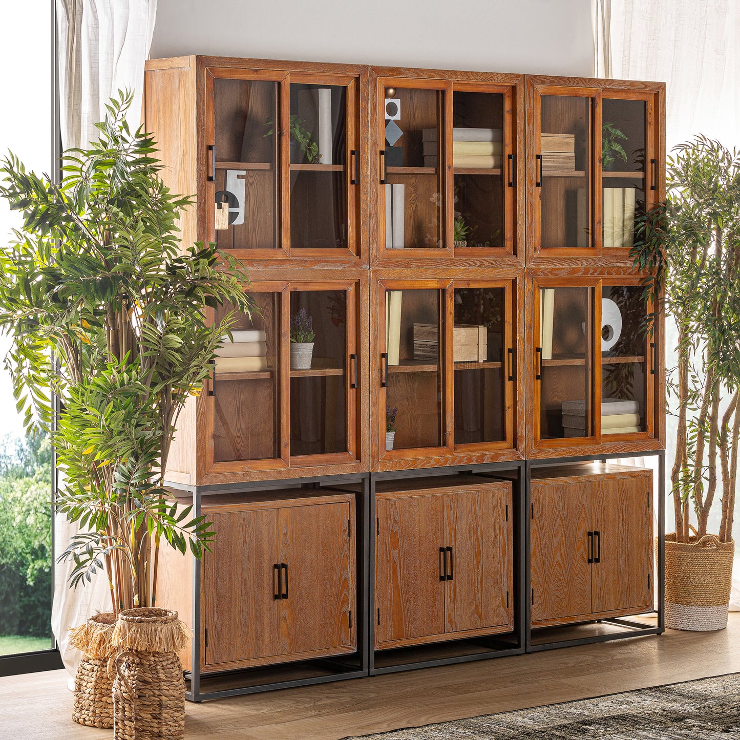 Guer modular Glass Cabinet in Natural Colour