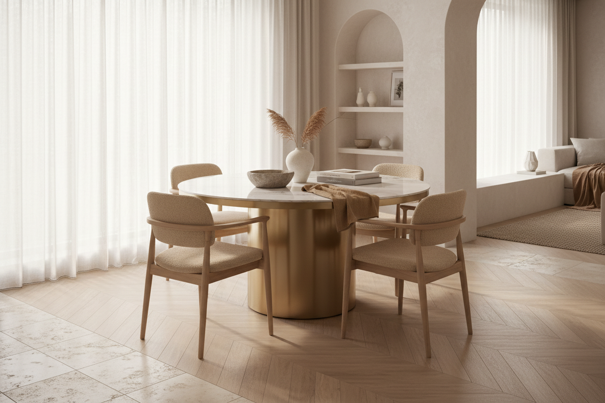 Mesa Comedor Astach en Color Blanco/Oro