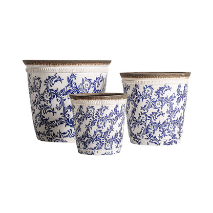 Selma Plant Pot (Set Of 3) in White/Blue Colour