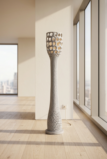 Floor Lamp Frumen in Fibre Cement Grey Rough-textured – Contemporary Style