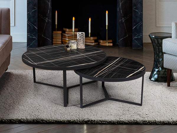 Naira Set Of Tables Black Marble Top