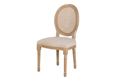 Silla Lino Beige Ratan Patas Roble 50X53X96 Cm