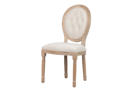 Silla Lino Beige Capitone Patas Roble 48X46X96 Cm