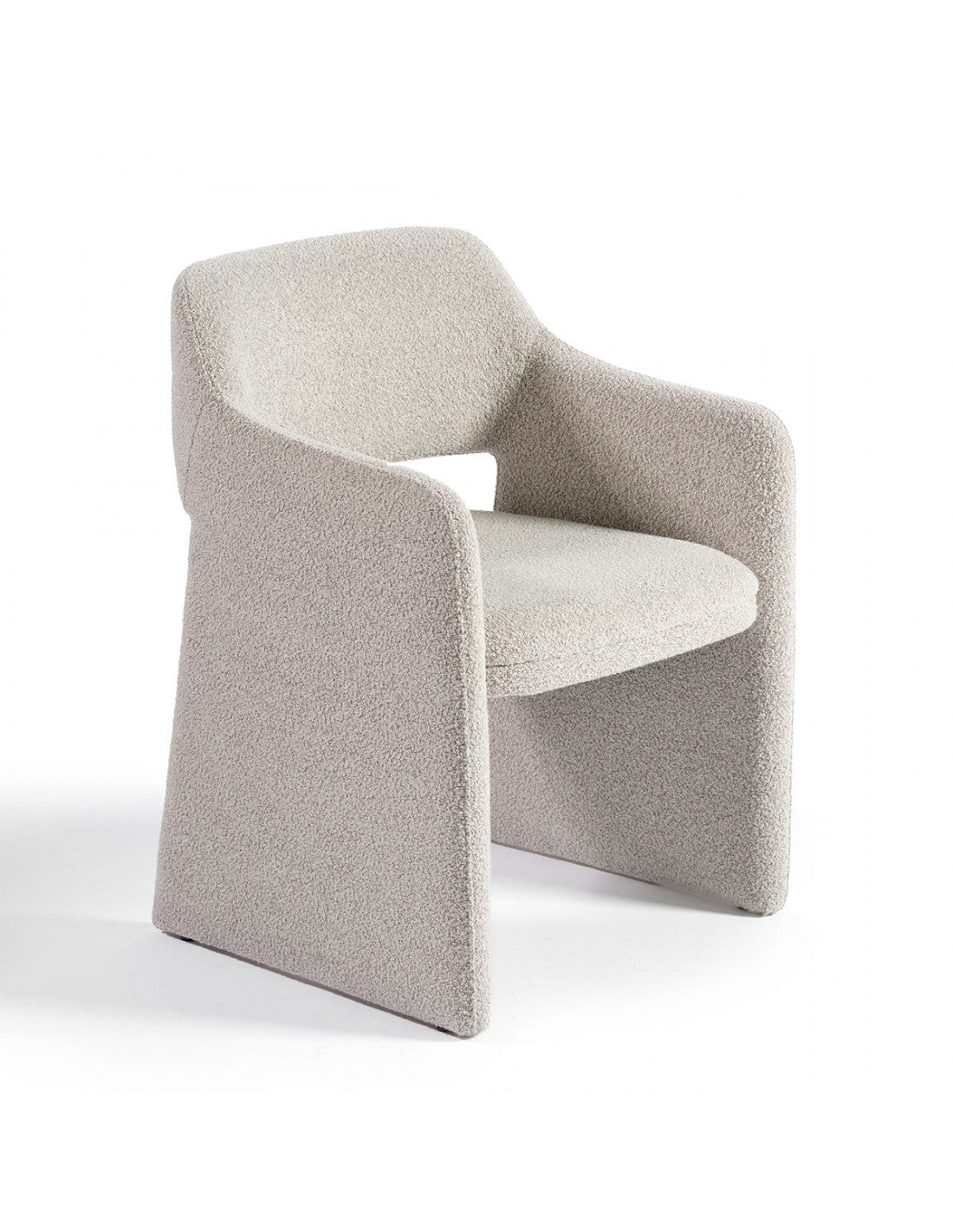 Gray bouclé upholstered dining chair