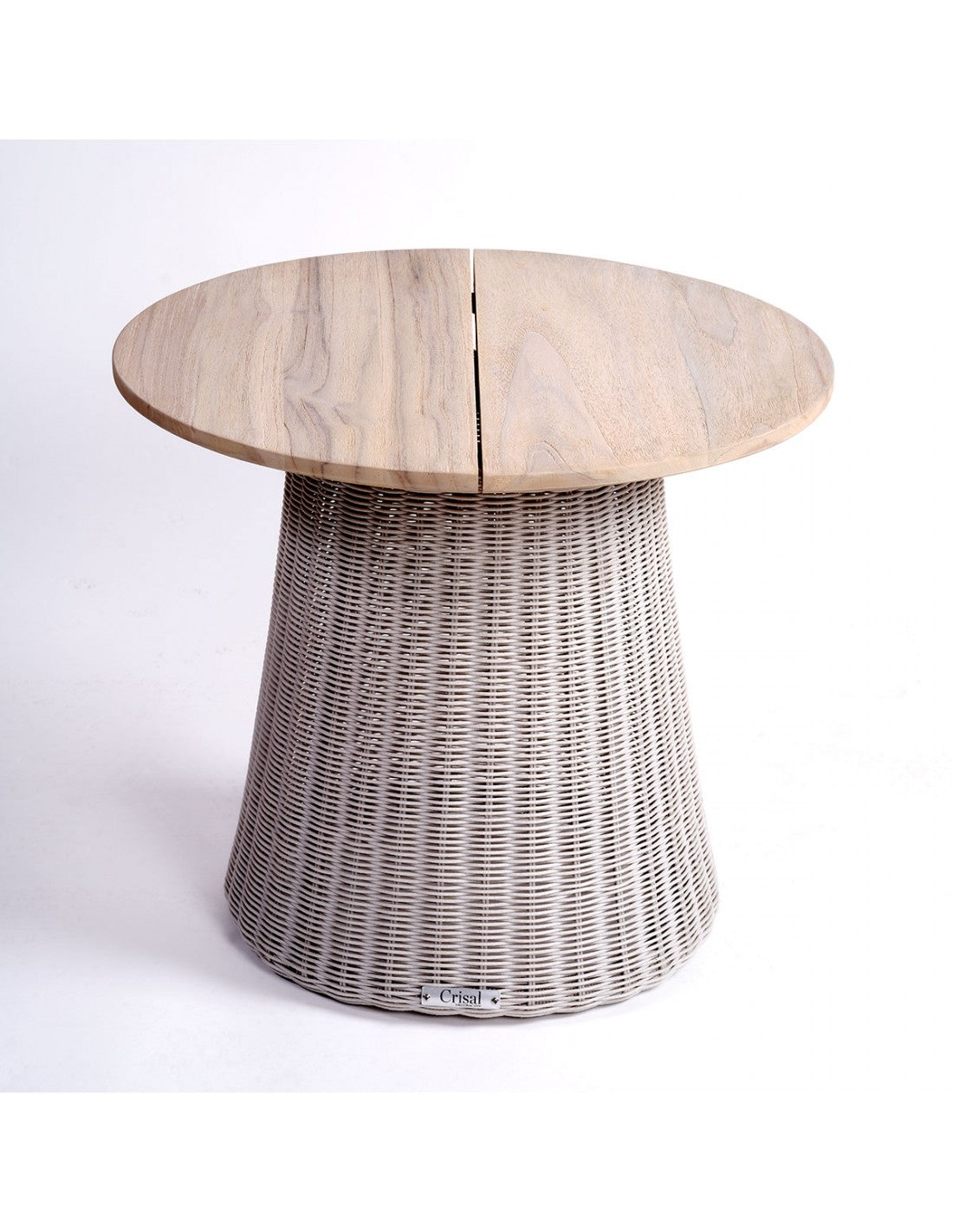 Stone-colored teak and synthetic rattan side table