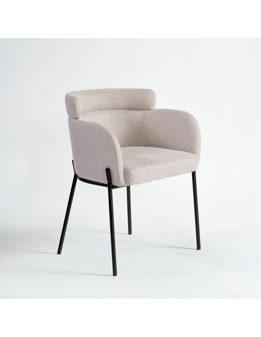 Sand and black metal upholstered armchair
