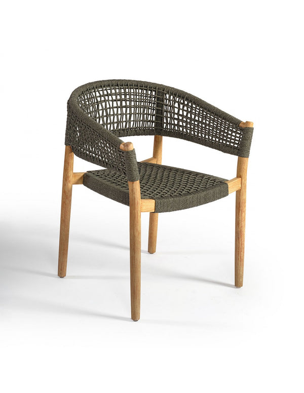 Outdoor chair made of wood and gray rope...