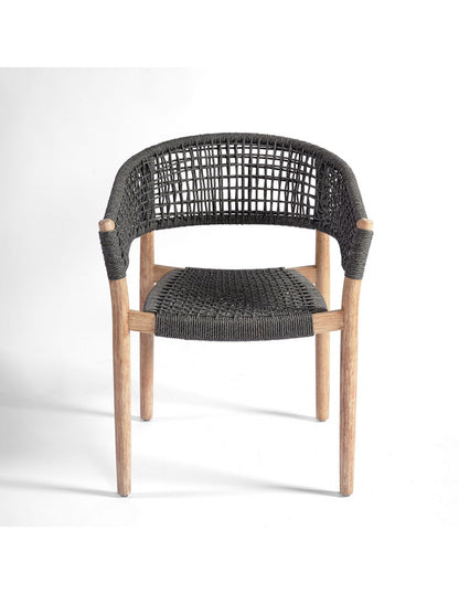 Outdoor chair made of wood and gray rope...