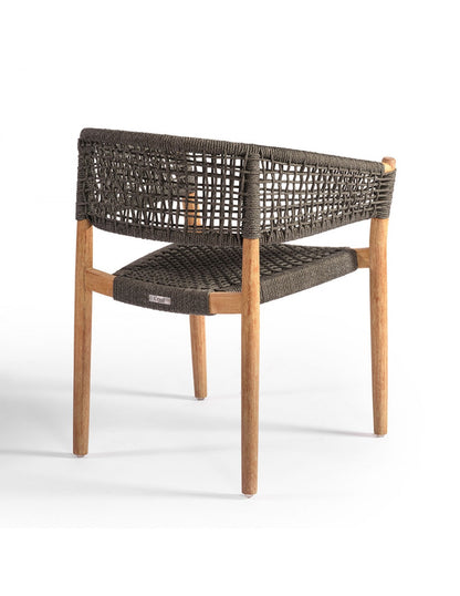 Outdoor chair made of wood and gray rope...