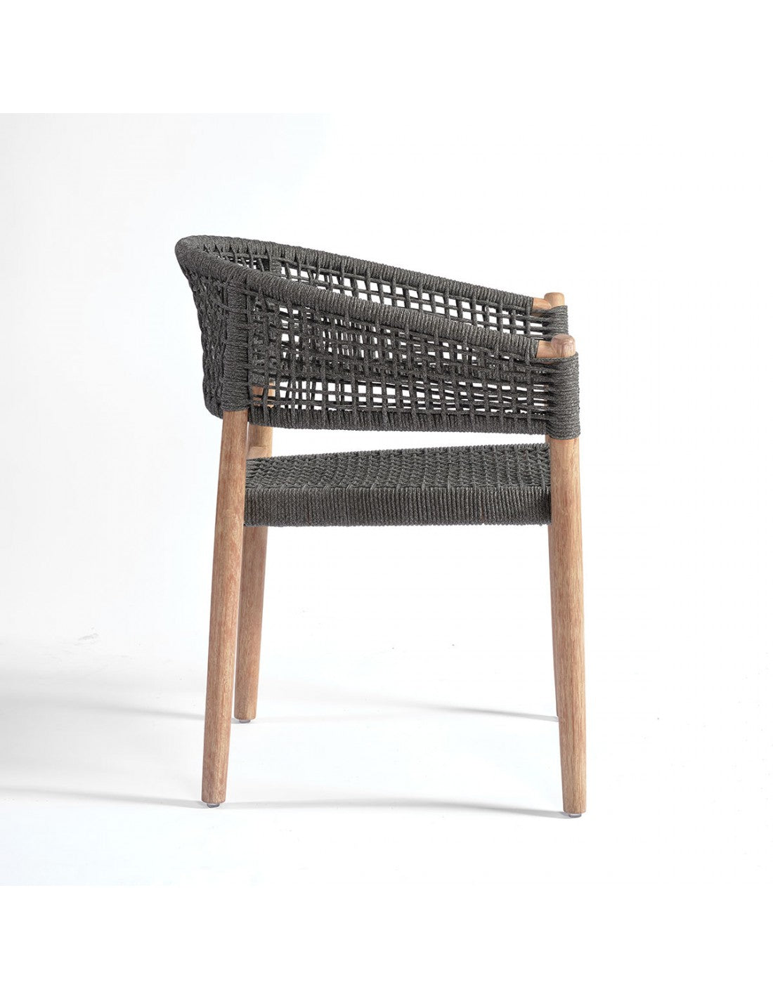 Outdoor chair made of wood and gray rope...