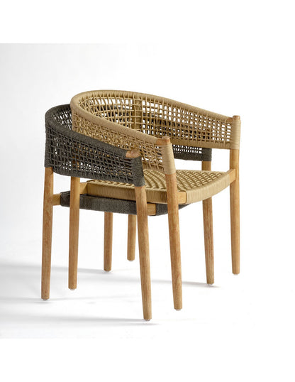 Outdoor chair made of wood and gray rope...