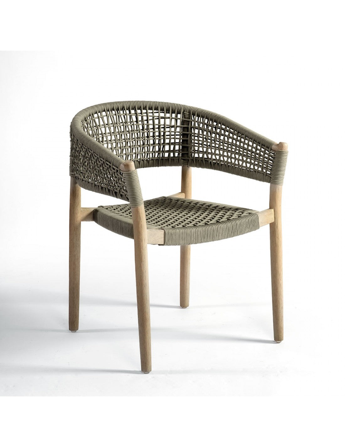 Grayish wood and taupe rope chair