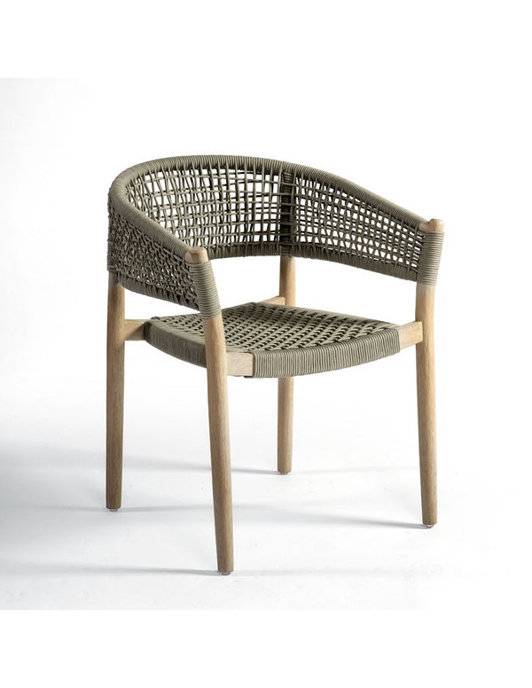 Grayish wood and taupe rope chair