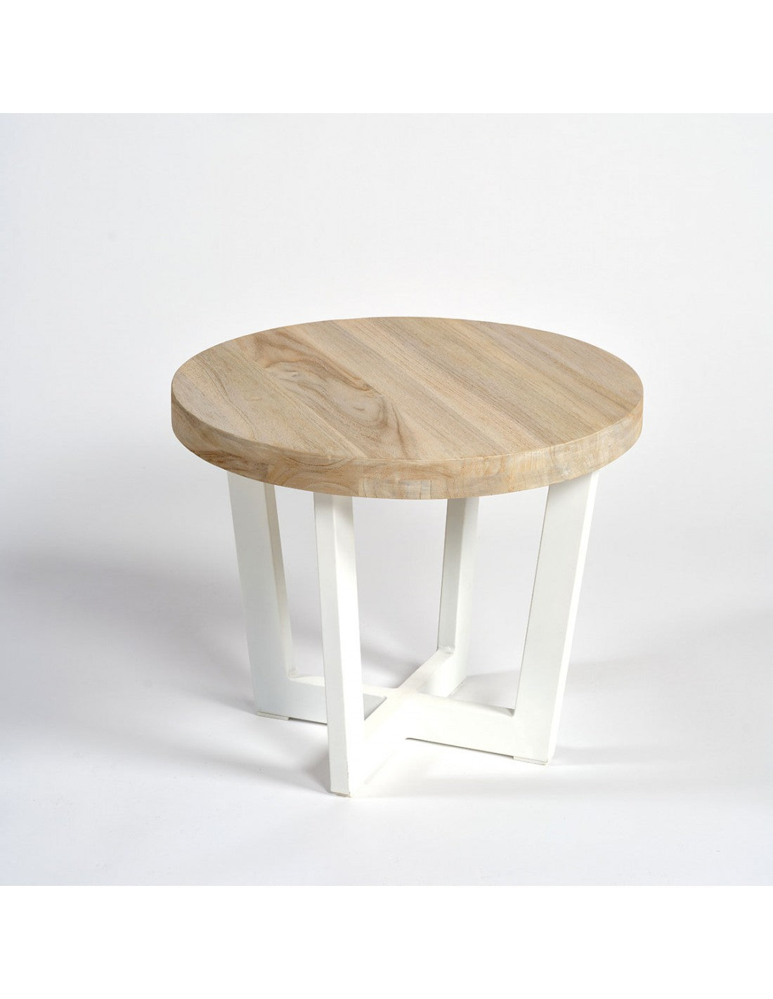 Round bleached teak side table...