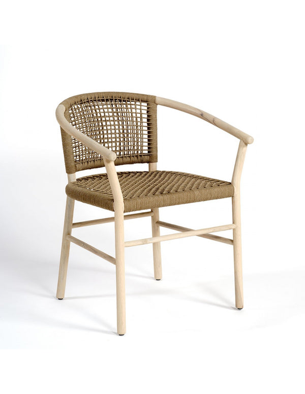 Teak and camel rope dining armchair