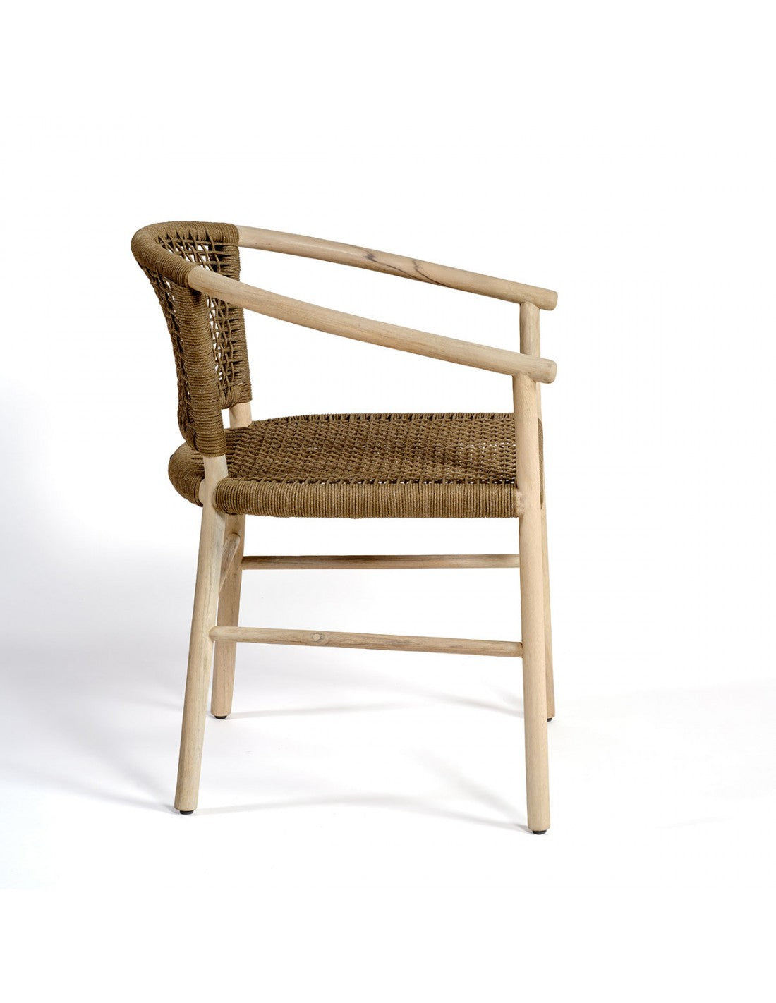 Teak and camel rope dining armchair