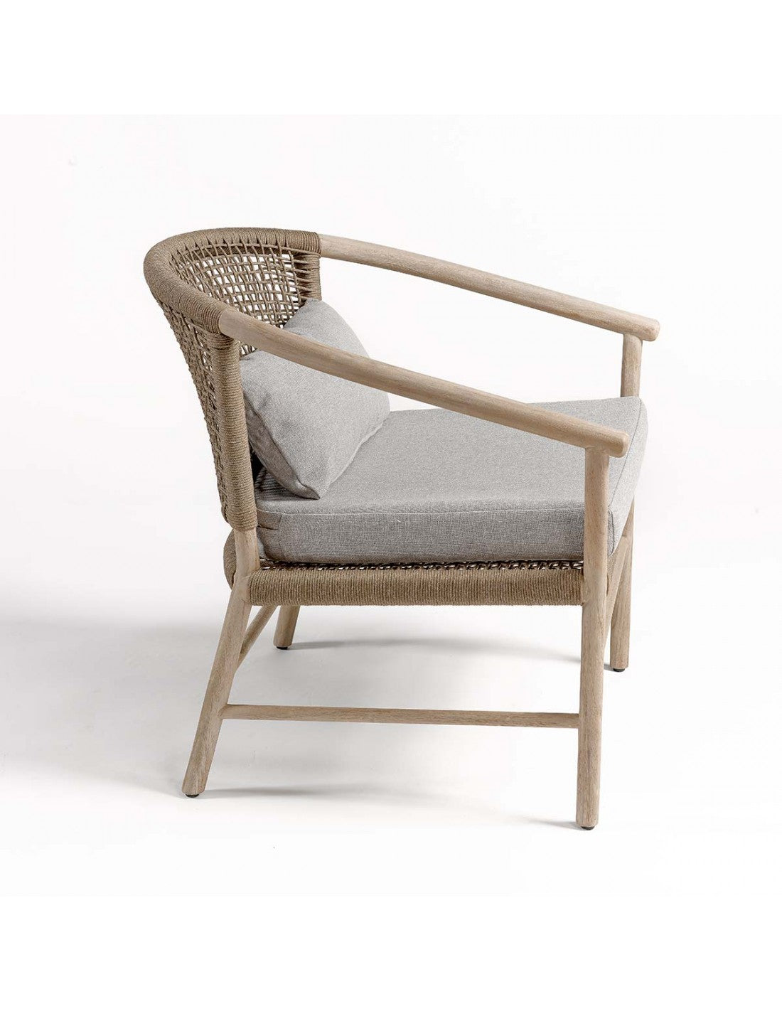 Round teak and rope outdoor armchair