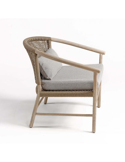 Round teak and rope outdoor armchair