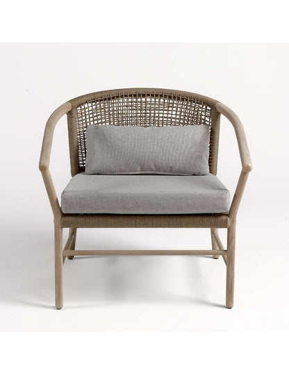 Round teak and rope outdoor armchair