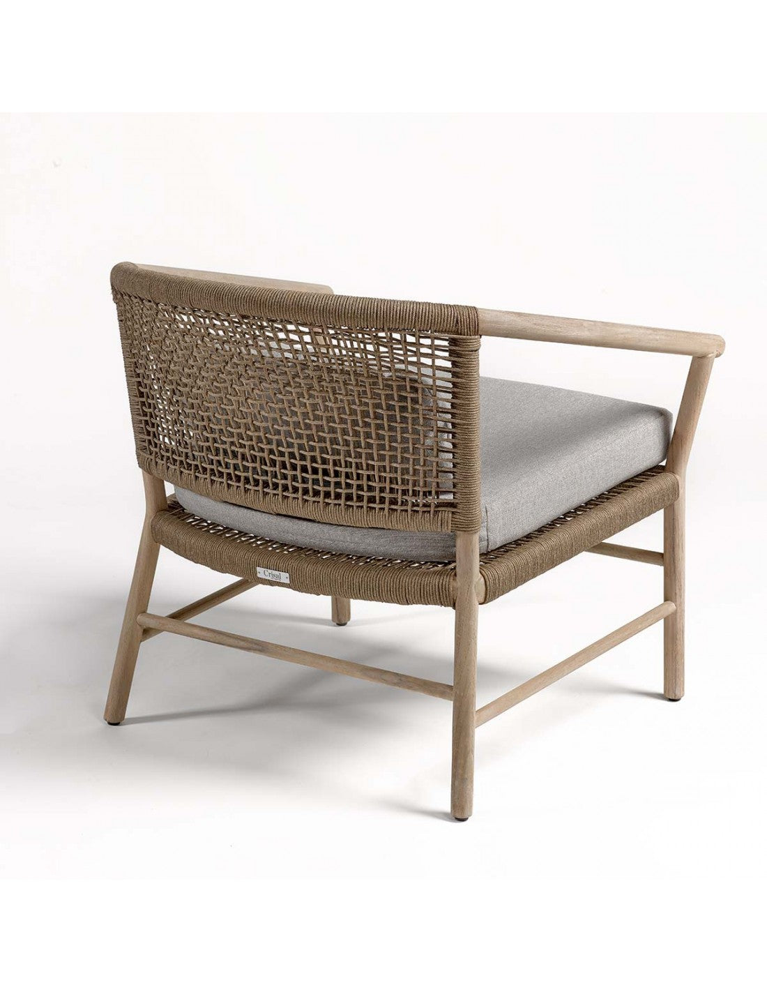 Round teak and rope outdoor armchair