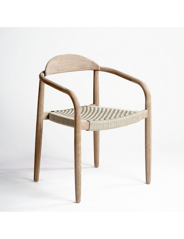 Eucalyptus wood chair and light gray rope