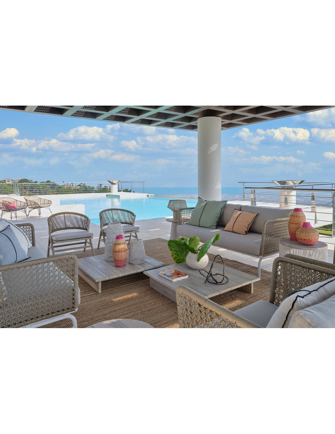Teak and camel rope outdoor low chair