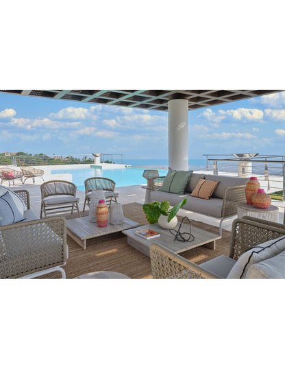 Teak and camel rope outdoor low chair