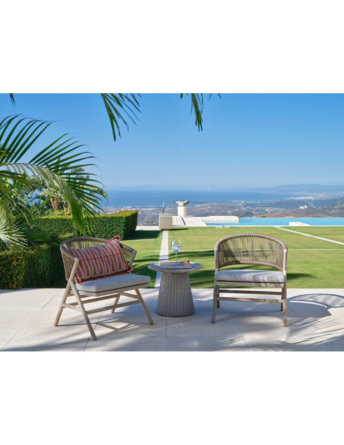 Teak and camel rope outdoor low chair
