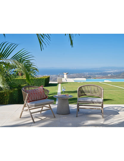Teak and camel rope outdoor low chair