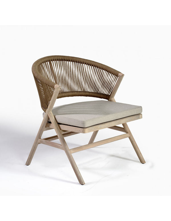 Teak and camel rope outdoor low chair