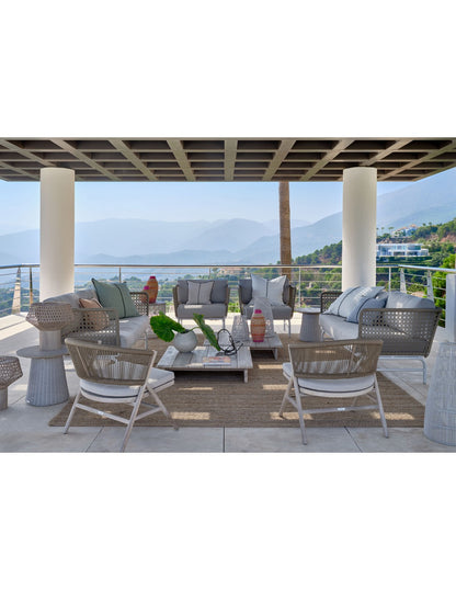 Teak and camel rope outdoor low chair