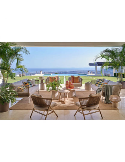 Teak and camel rope outdoor low chair