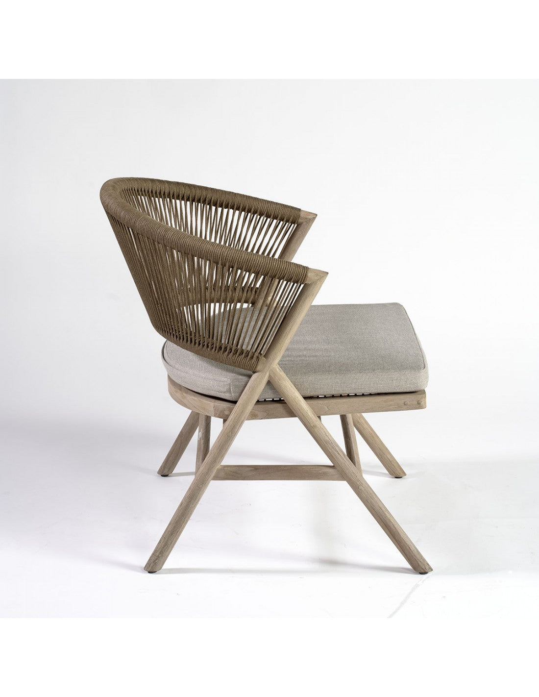 Teak and camel rope outdoor low chair