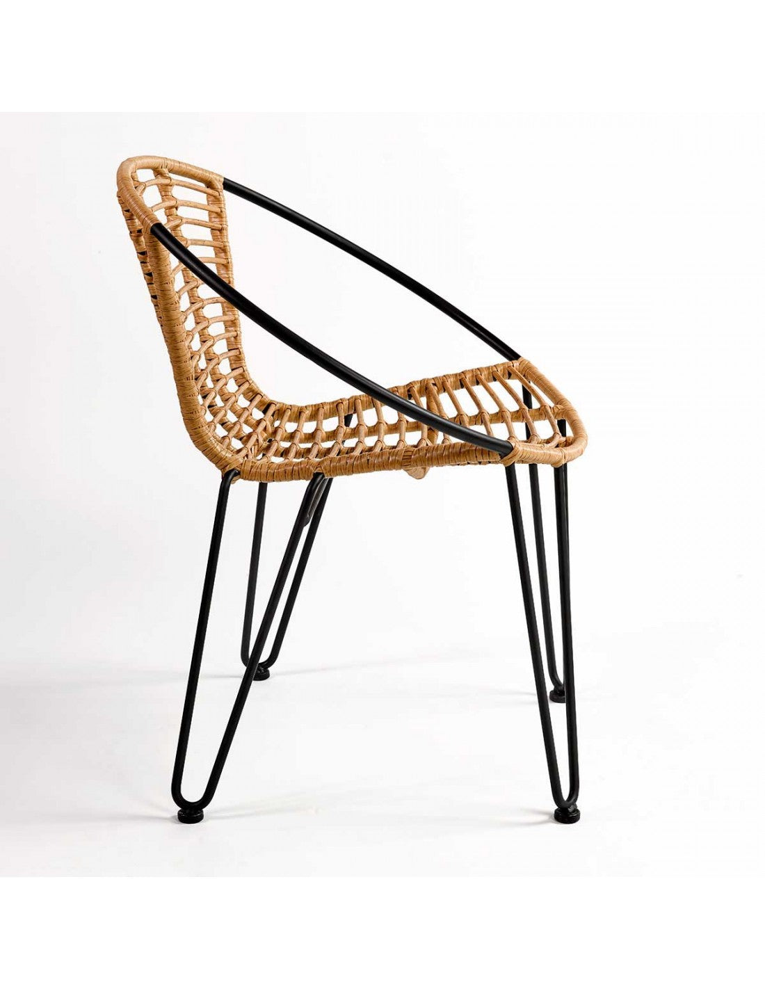 Synthetic rattan and black metal stackable chair