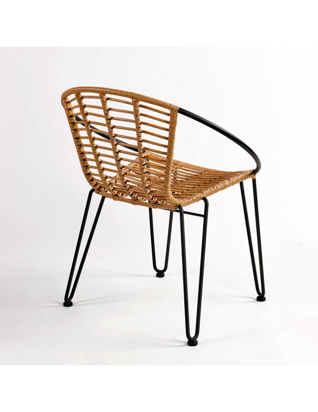 Synthetic rattan and black metal stackable chair