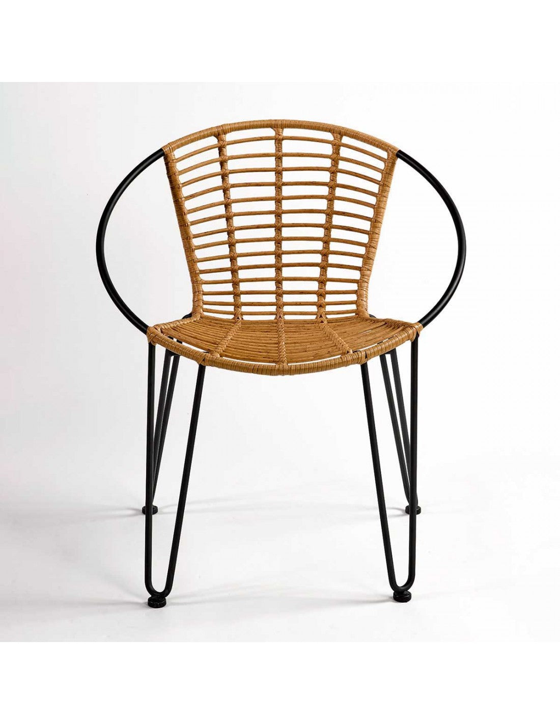Synthetic rattan and black metal stackable chair